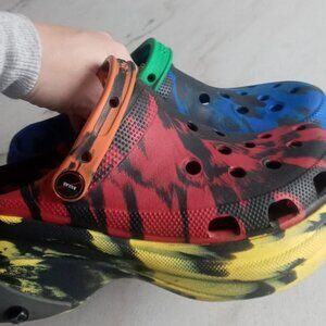 Rare Ruby Rose Just Love Pride Platform Crocs Asymmetrical Marbled